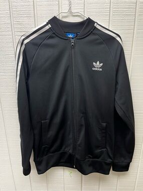 Adidas Men’s Medium Black Track Jacket Full Zip Sporty Athleisure Training